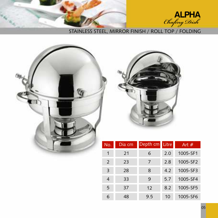 Alpha Chafing Dish - Roll Top Folding