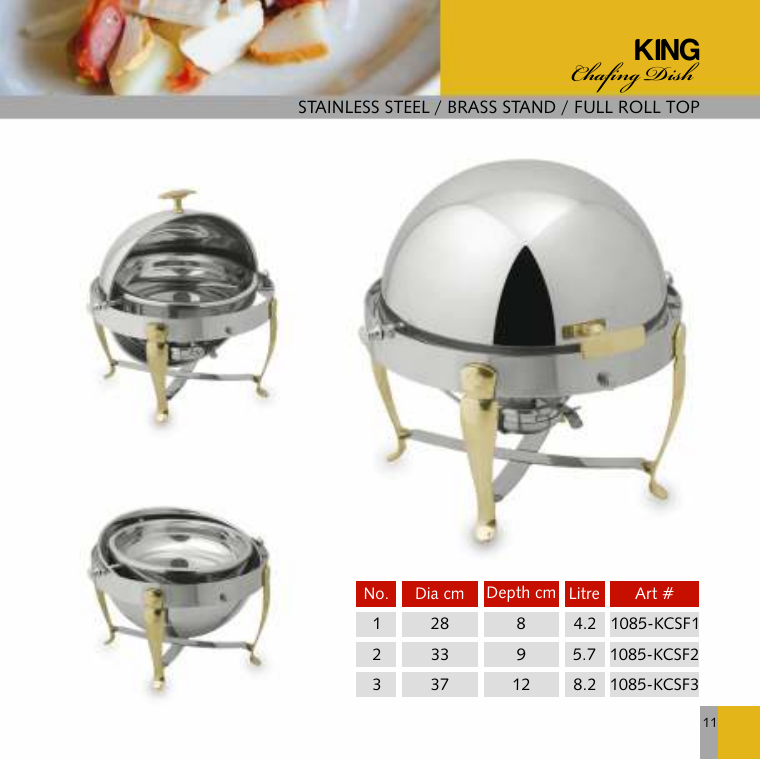 King Chafing Dish - Brass Stand Full Roll Top