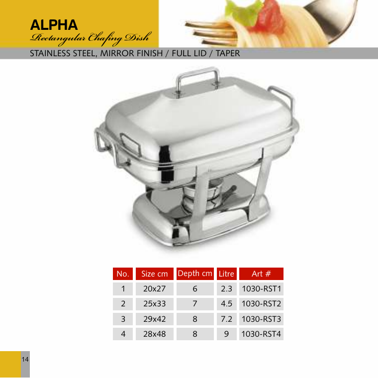 Alpha Rectangular Chafing Dish - Full Lid Taper