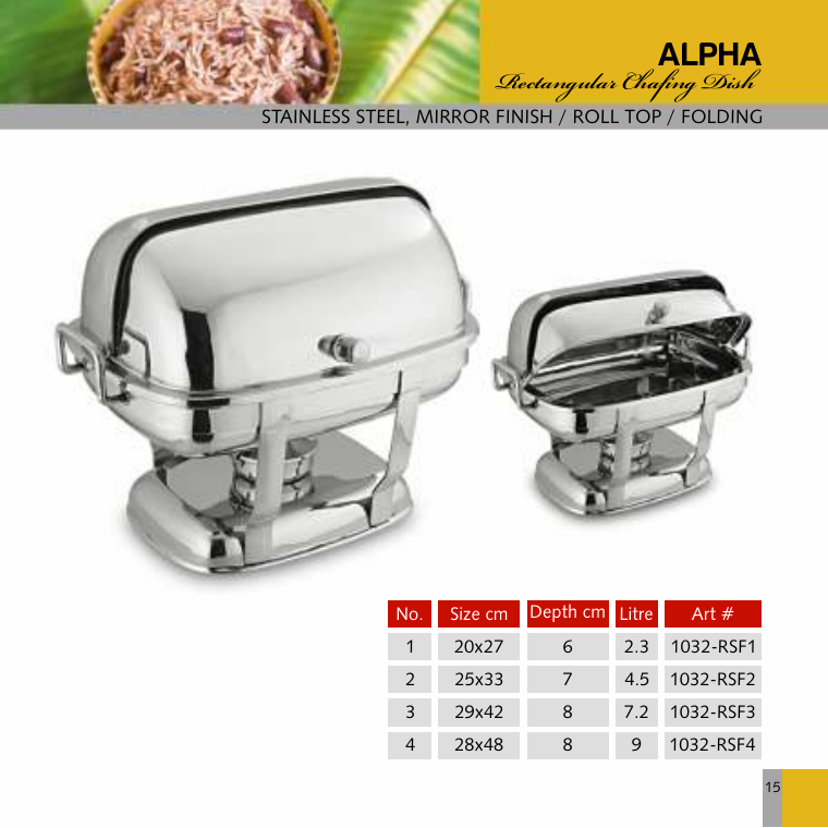 Alpha Rectangular Chafing Dish - Roll Top Folding