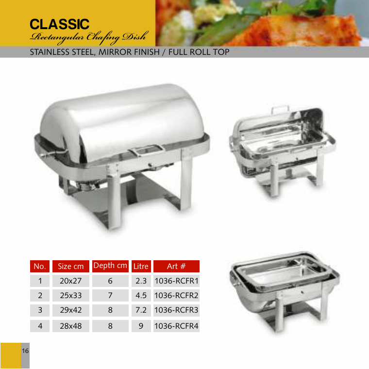 Classic Rectangular Chafing Dish - Full Roll Top
