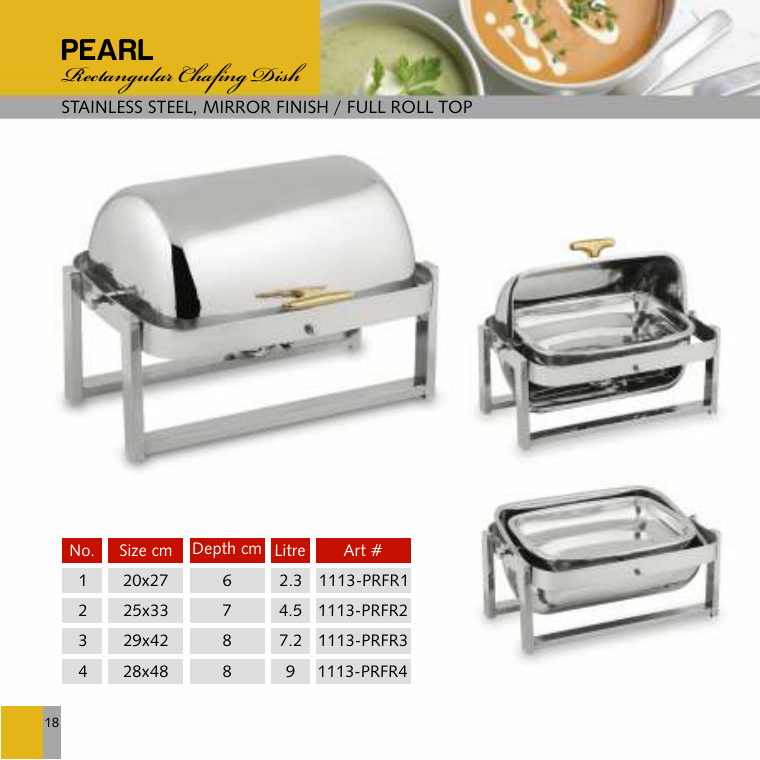 Pearl Rectangular Chafing Dish - Full Roll Top