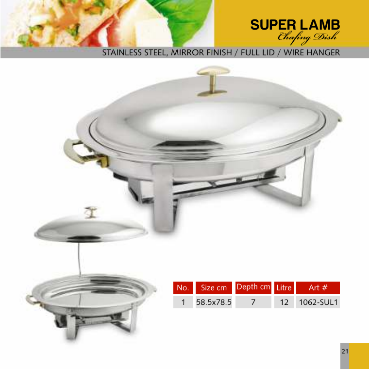 Super Lamb Chafing Dish - Full Lid Wire Hanger
