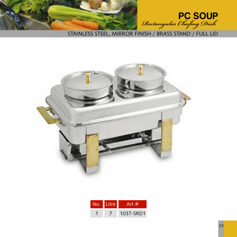 PC Soup Rectangular Chafing Dish - Brass Stand Full Lid