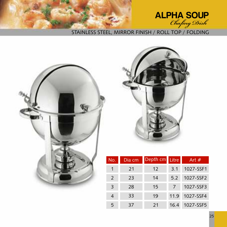 Alpha Soup Chafing Dish - Roll Top Folding