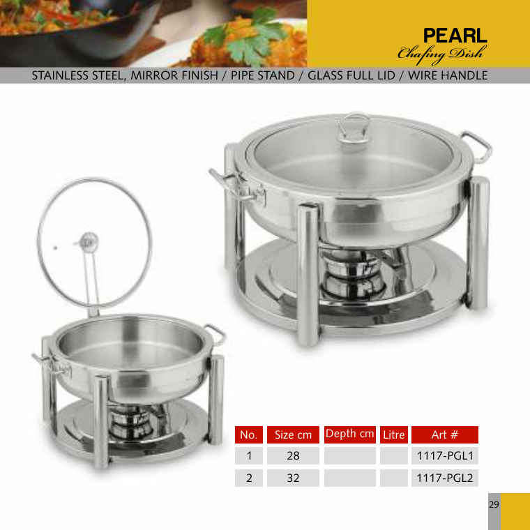 Pearl Chafing Dish - Glass Lid Pipe Stand
